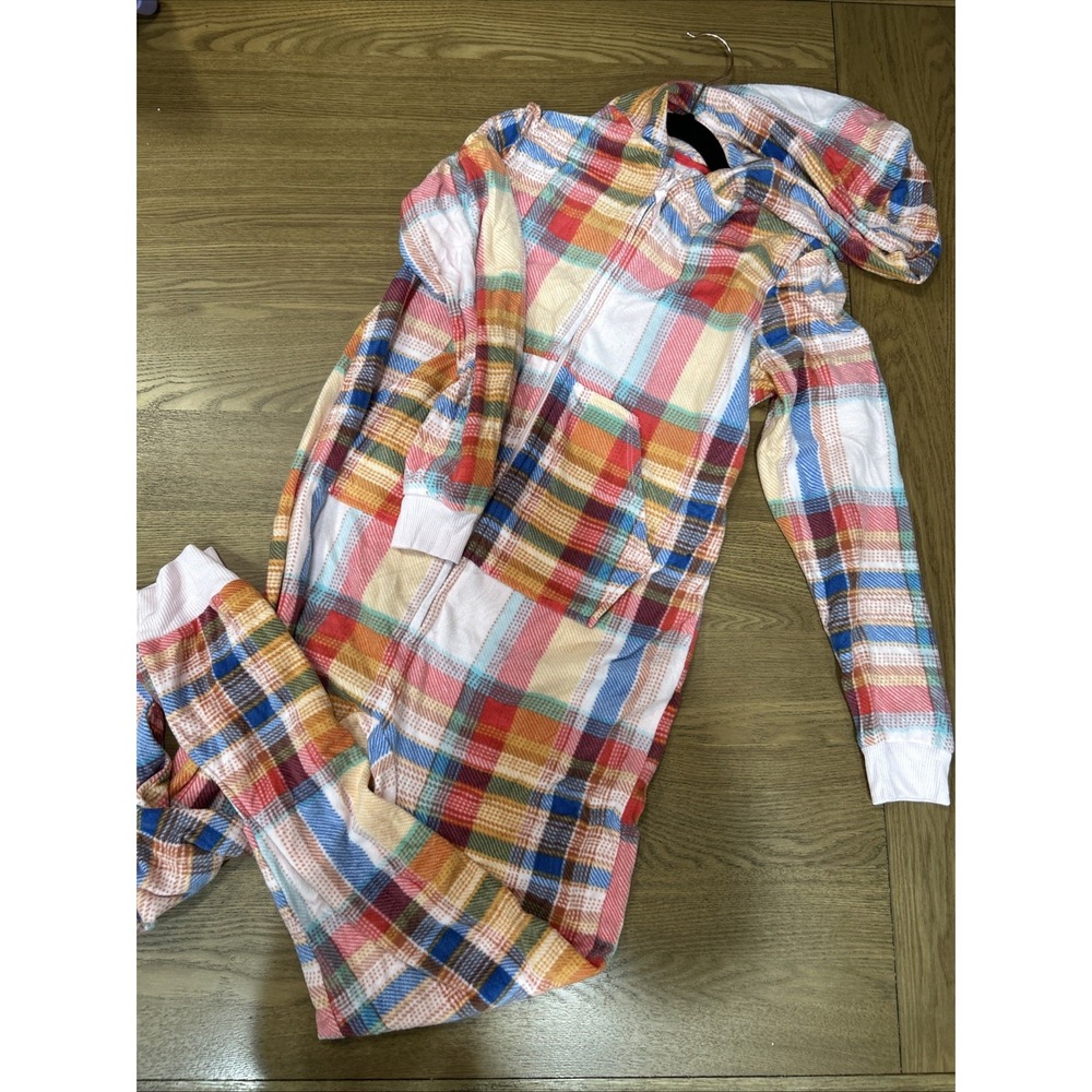 Cat And Jack Plaid One Piece Fleece‎ Pajamas Size 10/12
